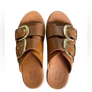 Fitflop Buckleup Embellished Leather Slide Sandals Light Tan